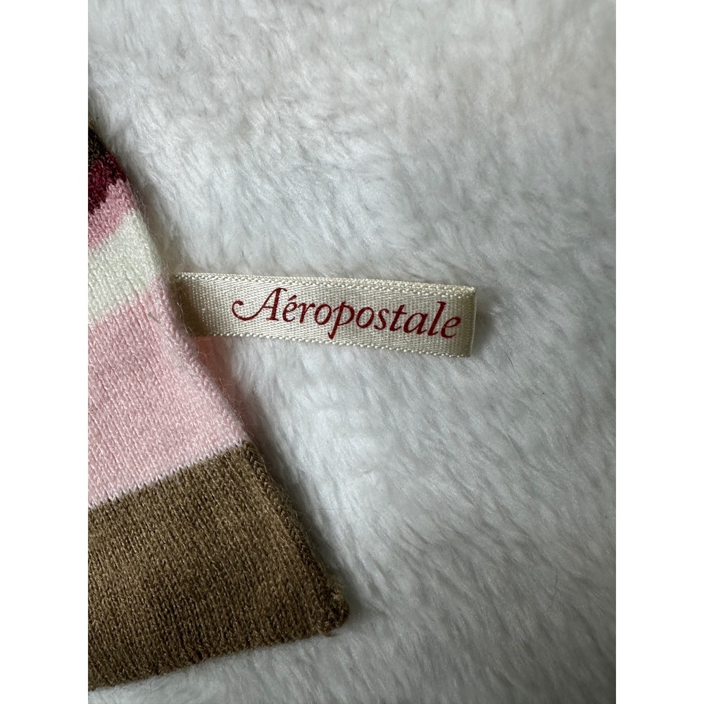 Aeropostale Scarf OS Pink Brown Striped Y2K Knit Acrylic 0997 - Picture 4 of 8